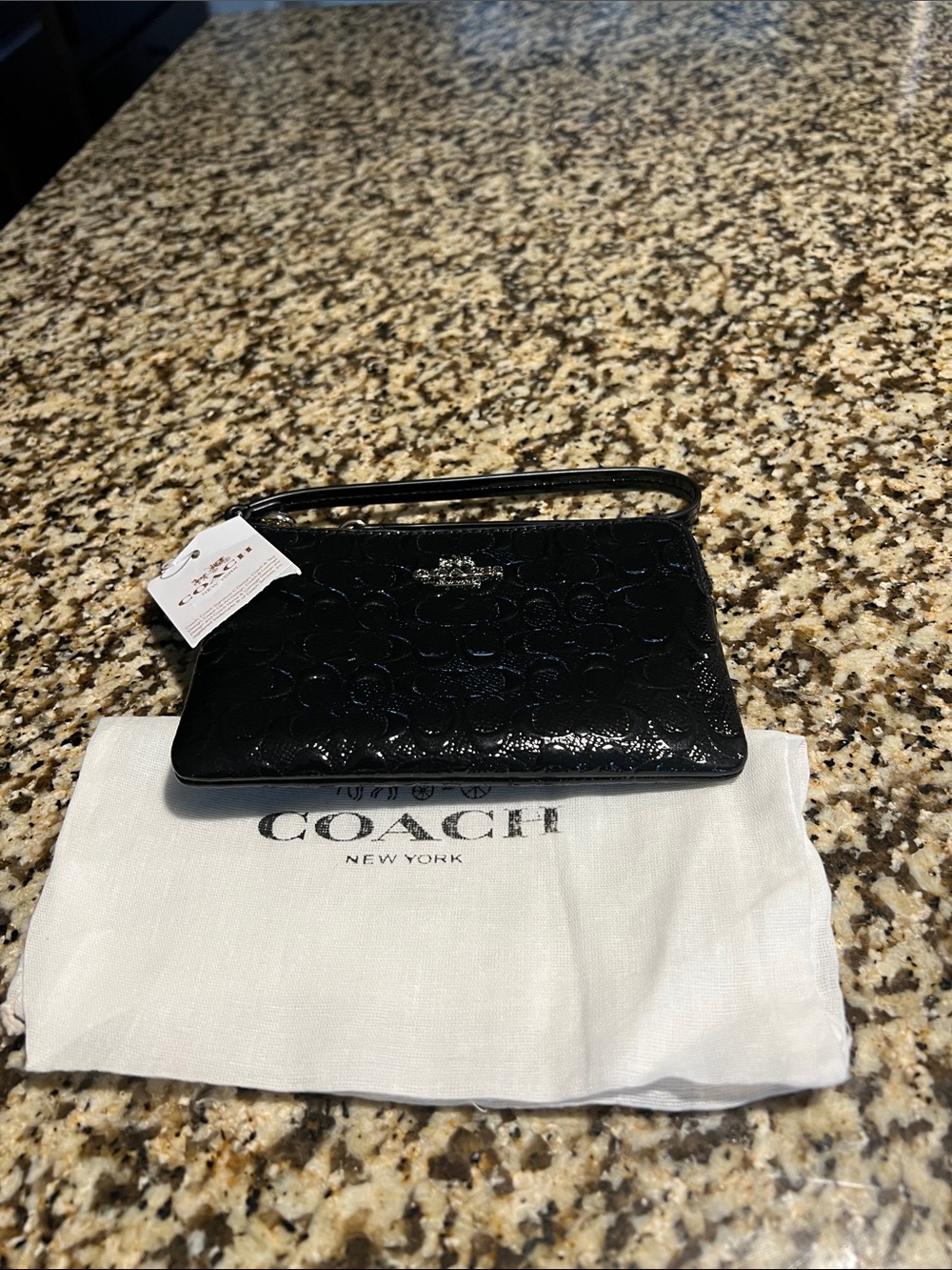 Coach Black Patent Wristlet Clutch with Signature Emboss